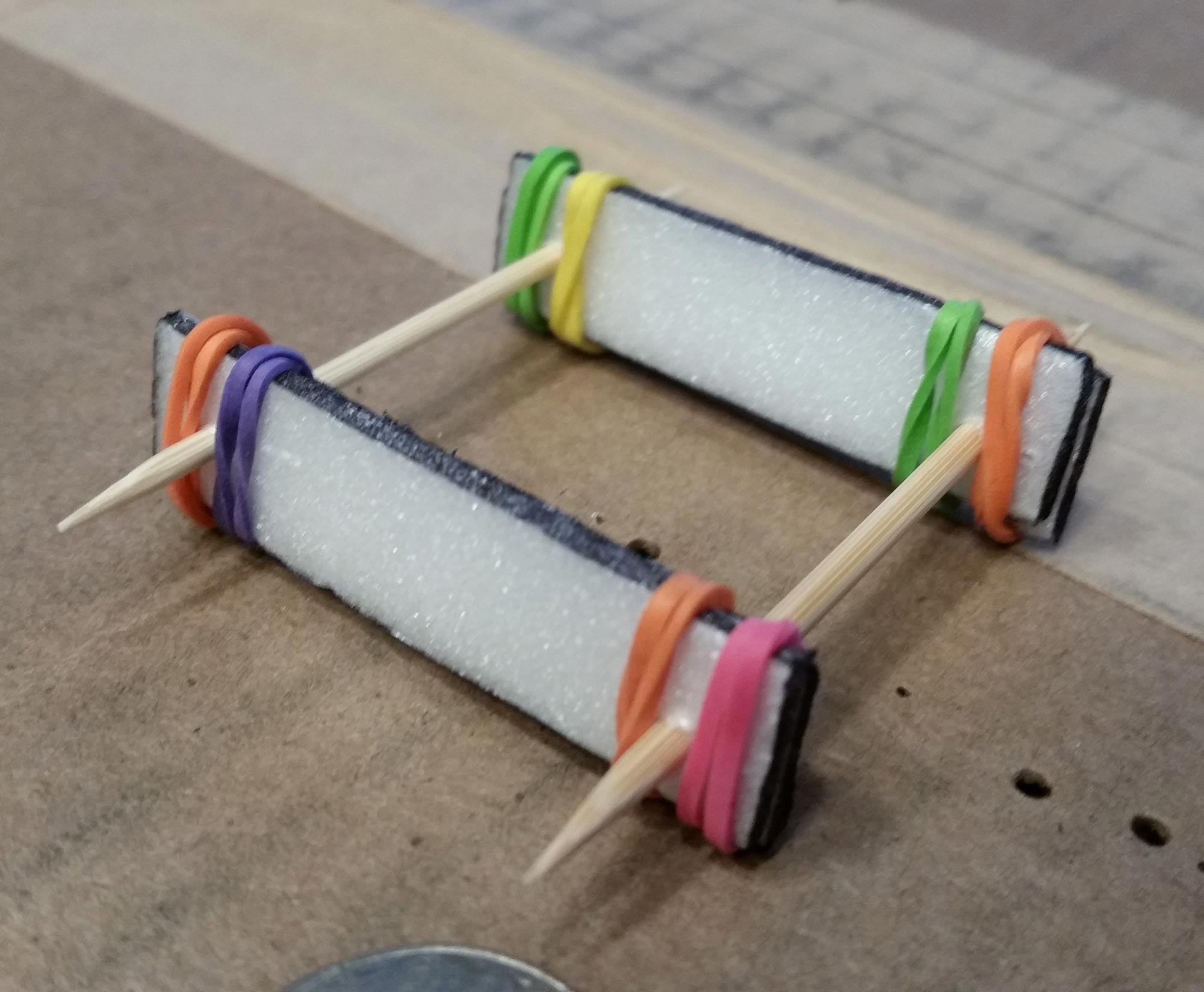 Rubber bands added outside the toothpicks.