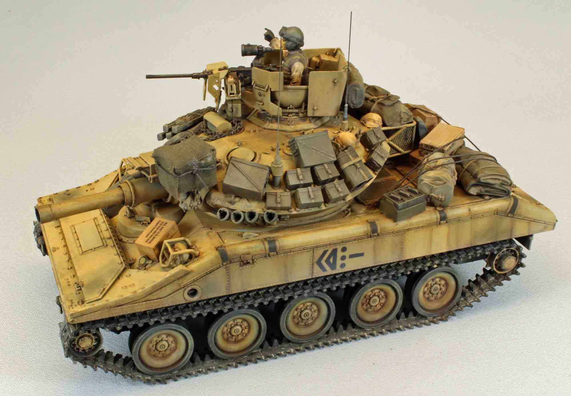 M551 Sheridan after pale pigments were used to lighten and vary the dark original finish.