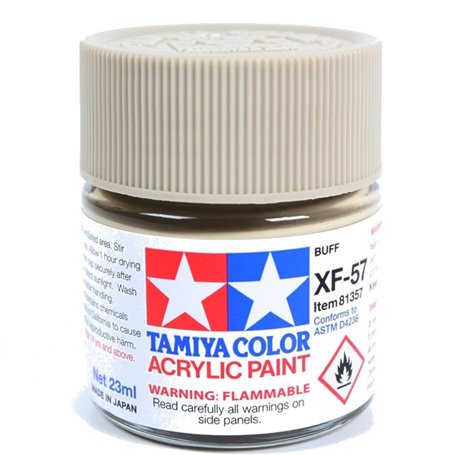 Jar of Tamiya Buff acrylic paint