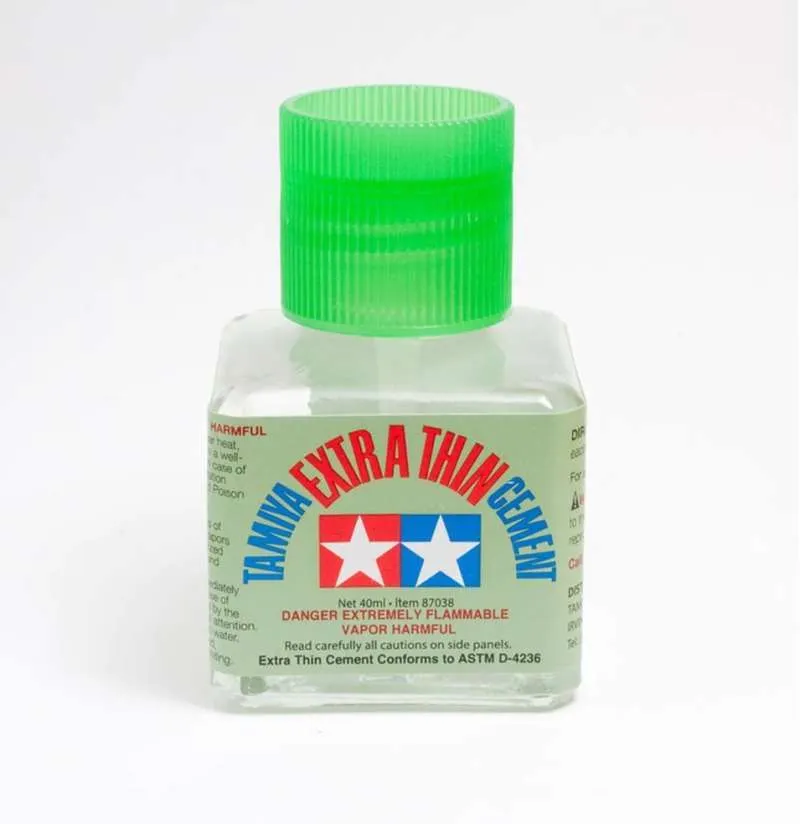 Bottle of Tamiya green-cap extra-thin cement
