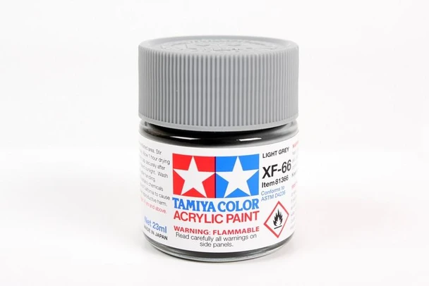 Jar of Tamiya Light Grey acrylic paint
